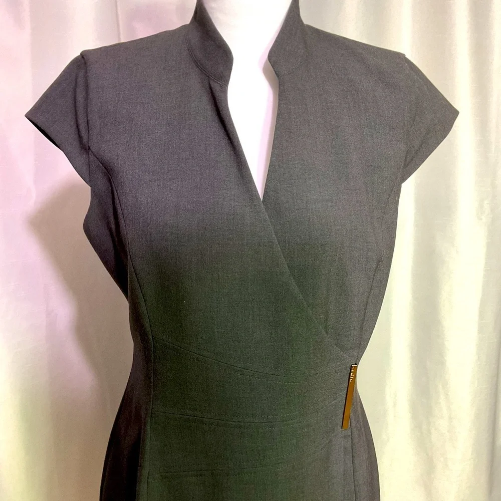 Calvin Klein Grey Wrap Fitted Dress - Picture 2 of 13